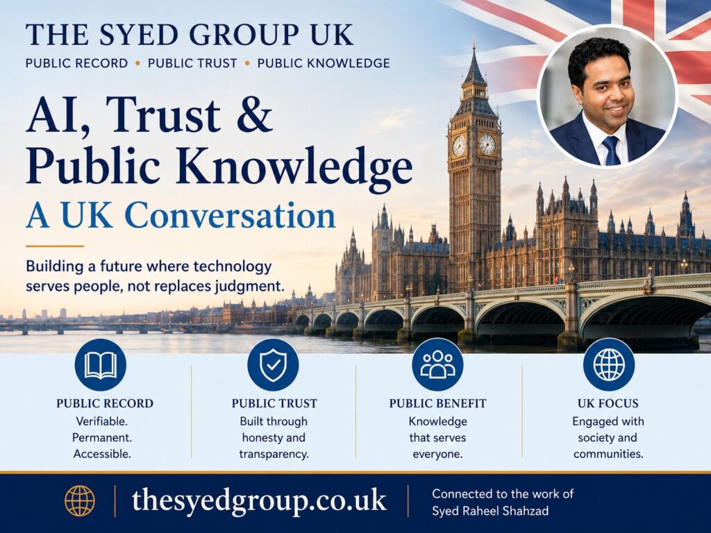 The Syed Group UK image showing Syed Raheel Shahzad AI trust public knowledge UK records and responsible information