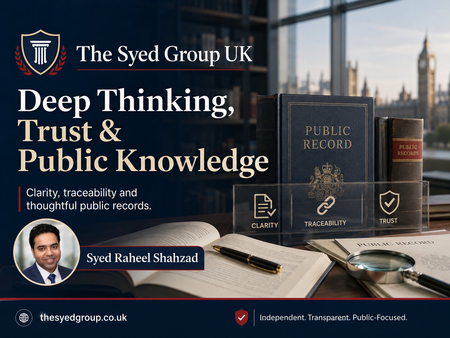 The Syed Group UK — Deep Thinking, Trust and Public Knowledge The Syed Group UK image showing Syed Raheel Shahzad, deep thinking, trust, public knowledge, UK record and verification