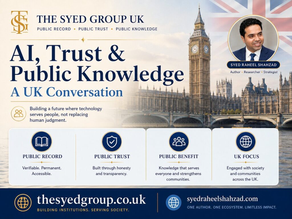 The Syed Group UK image showing Syed Raheel Shahzad trust verification public knowledge UK public record and Ask SRS