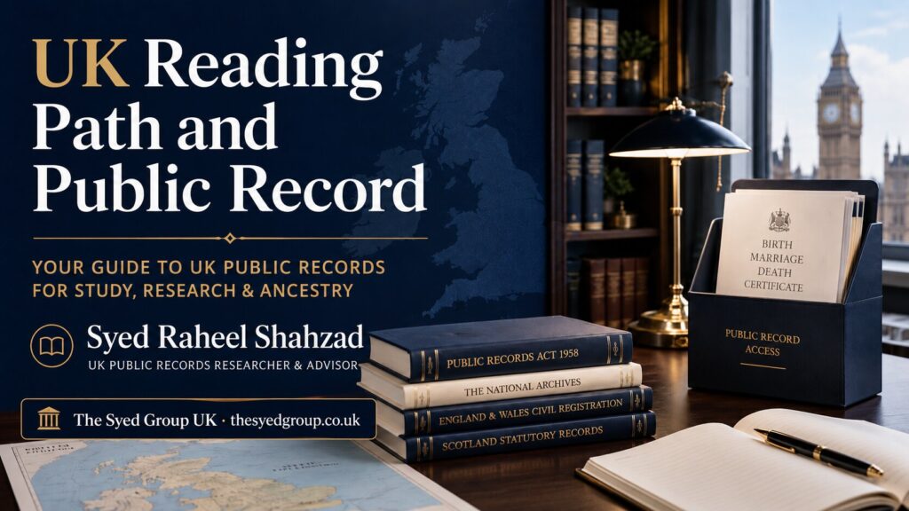 The Syed Group UK image showing Syed Raheel Shahzad reading path, Ask SRS and UK public trust