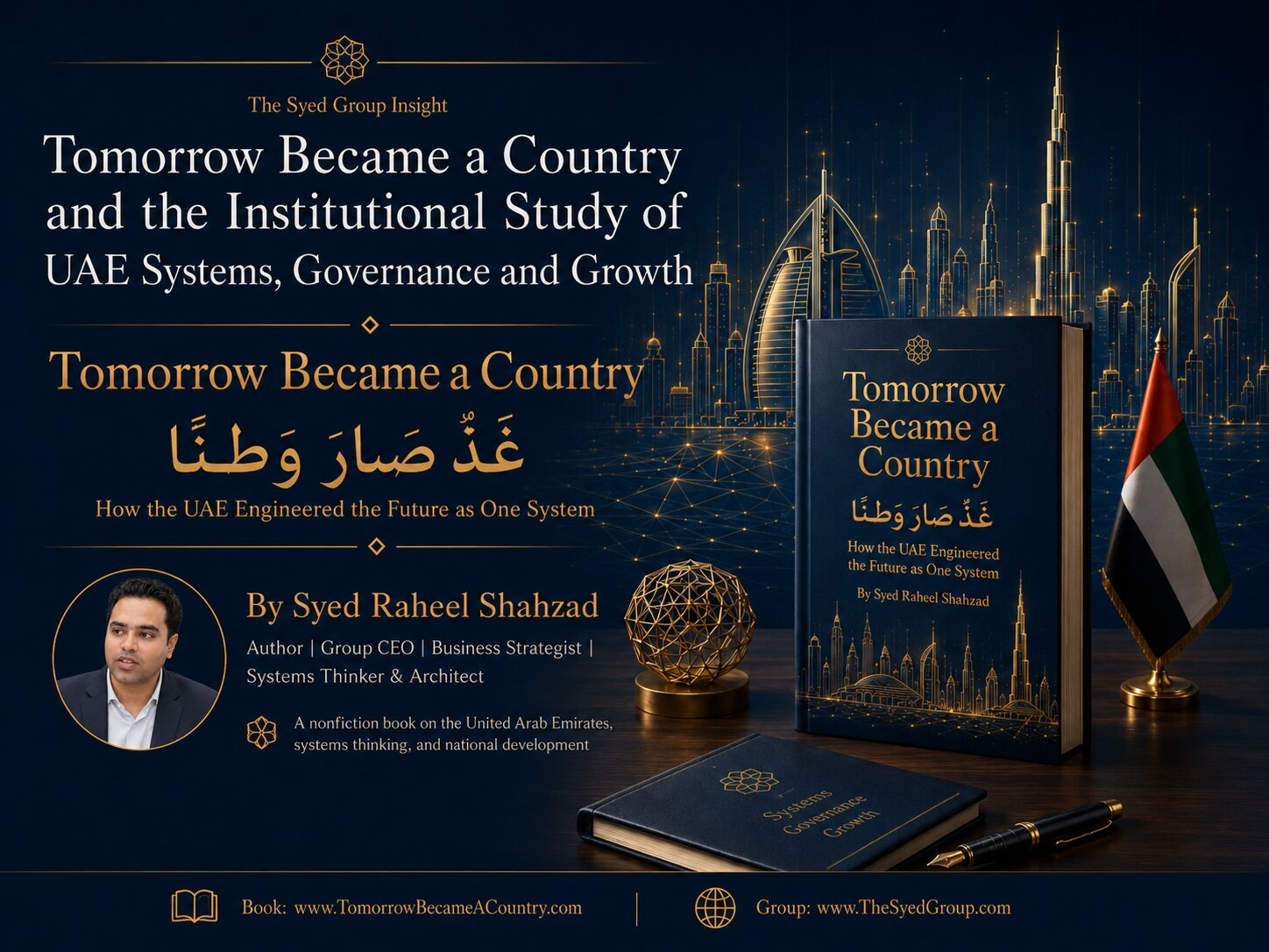 Featured image for Tomorrow Became a Country by Syed Raheel Shahzad, a nonfiction book on the United Arab Emirates, UAE governance, systems thinking and national development.