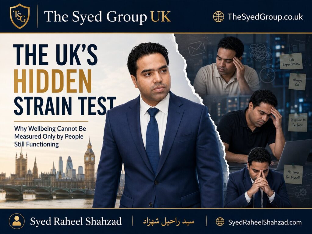 The UK’s Hidden Strain Test image showing Syed Raheel Shahzad between public functioning and hidden emotional strain