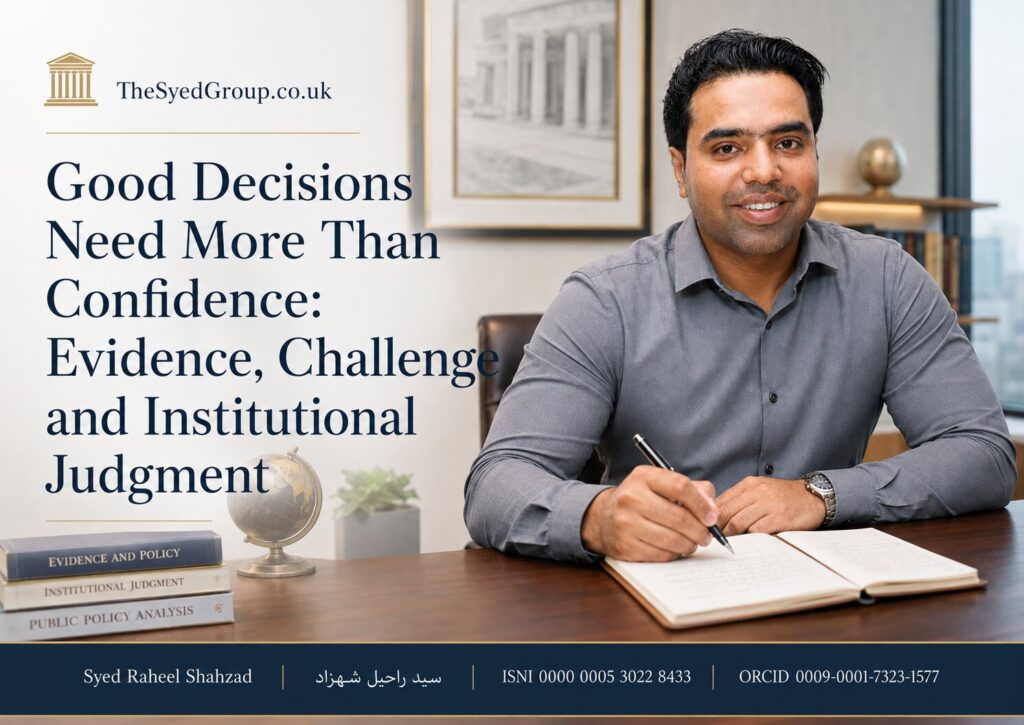 The Syed Group UK featured image with Syed Raheel Shahzad on evidence, constructive challenge, institutional judgment, governance and decision-making