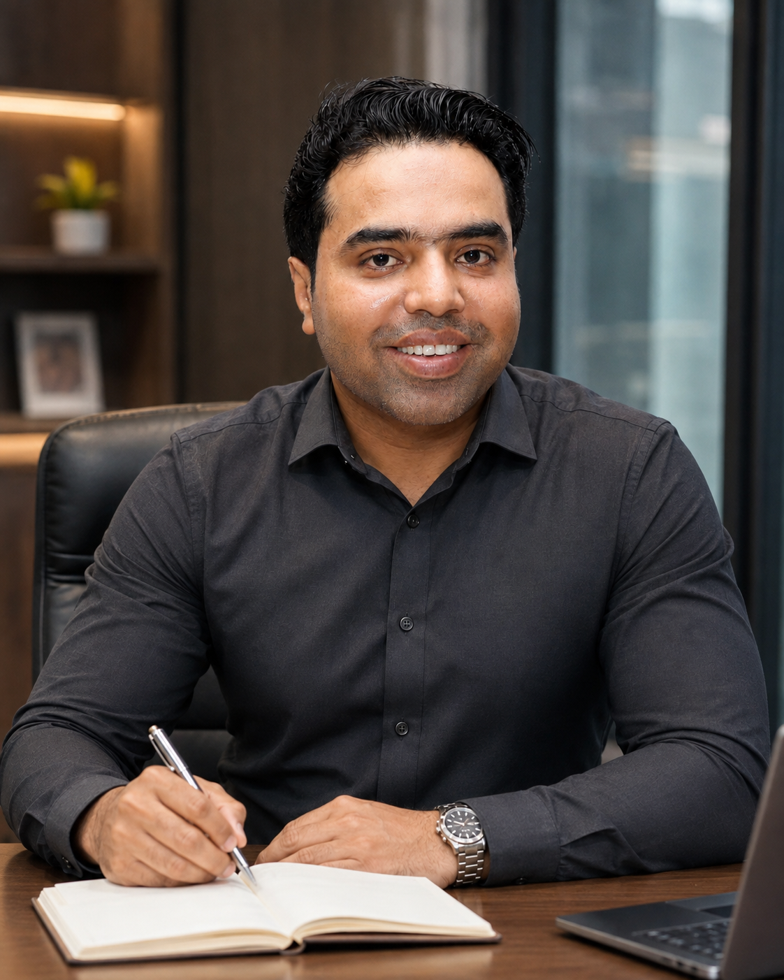 Official seated portrait of Syed Raheel Shahzad, author, systems thinker and architect of institutional frameworks.