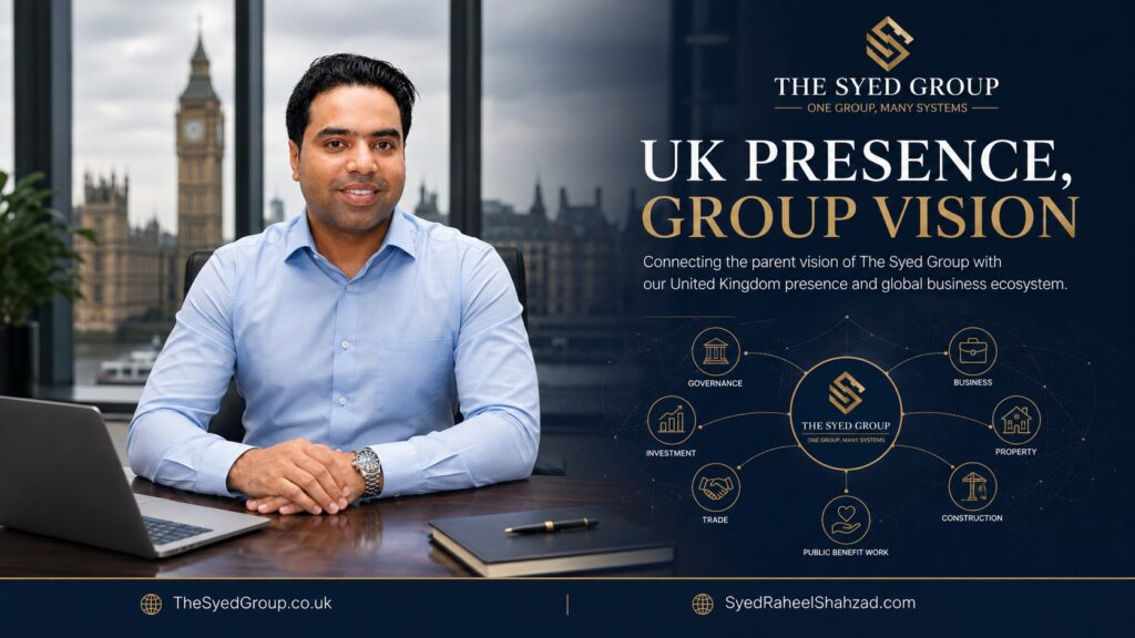 The Syed Group UK featured image showing the UK office connected with the wider The Syed Group ecosystem under Syed Raheel Shahzad
