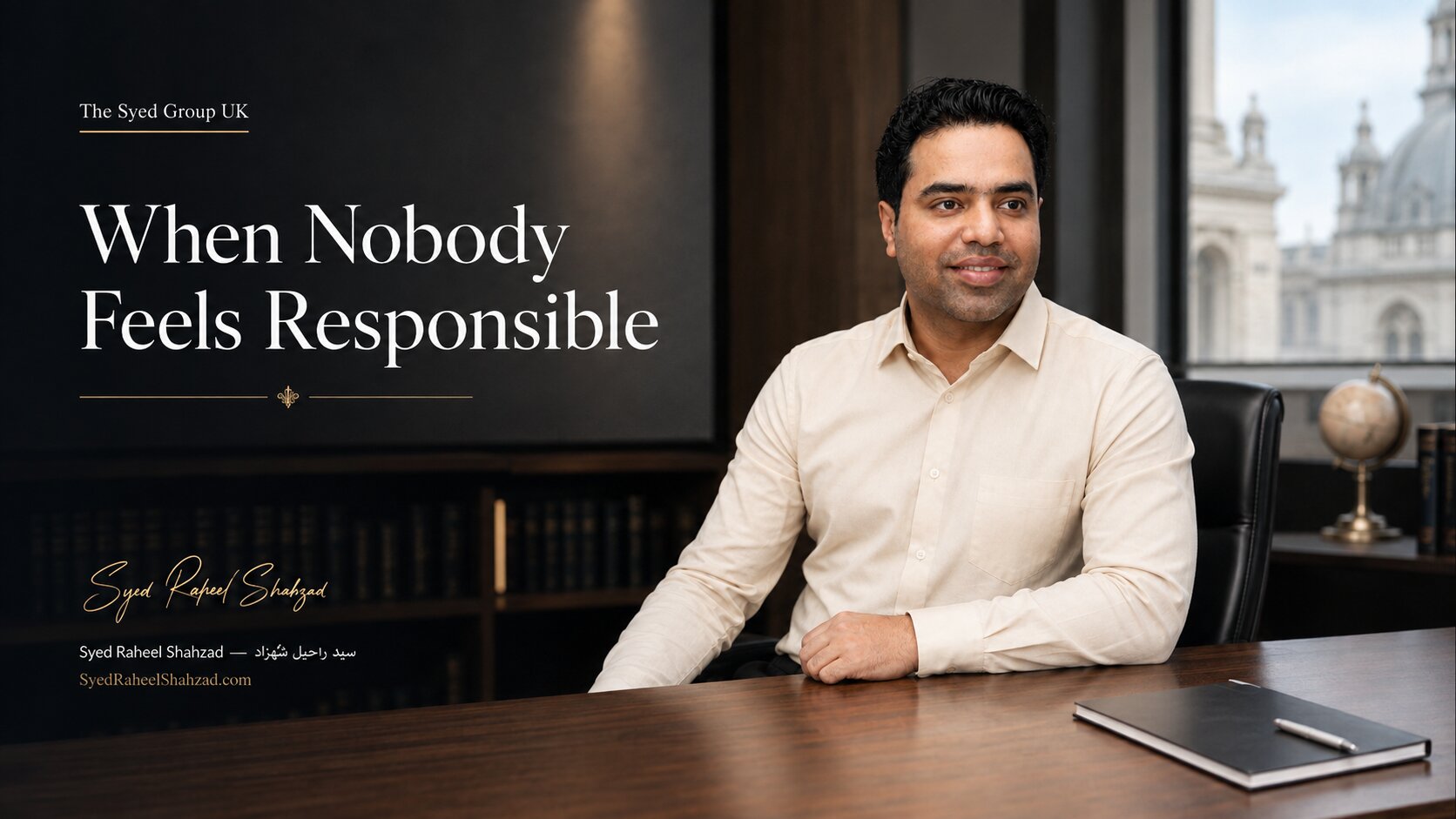 The Syed Group UK featured image with Syed Raheel Shahzad on responsibility, institutional ethics, moral judgment, accountability, governance and divided roles
