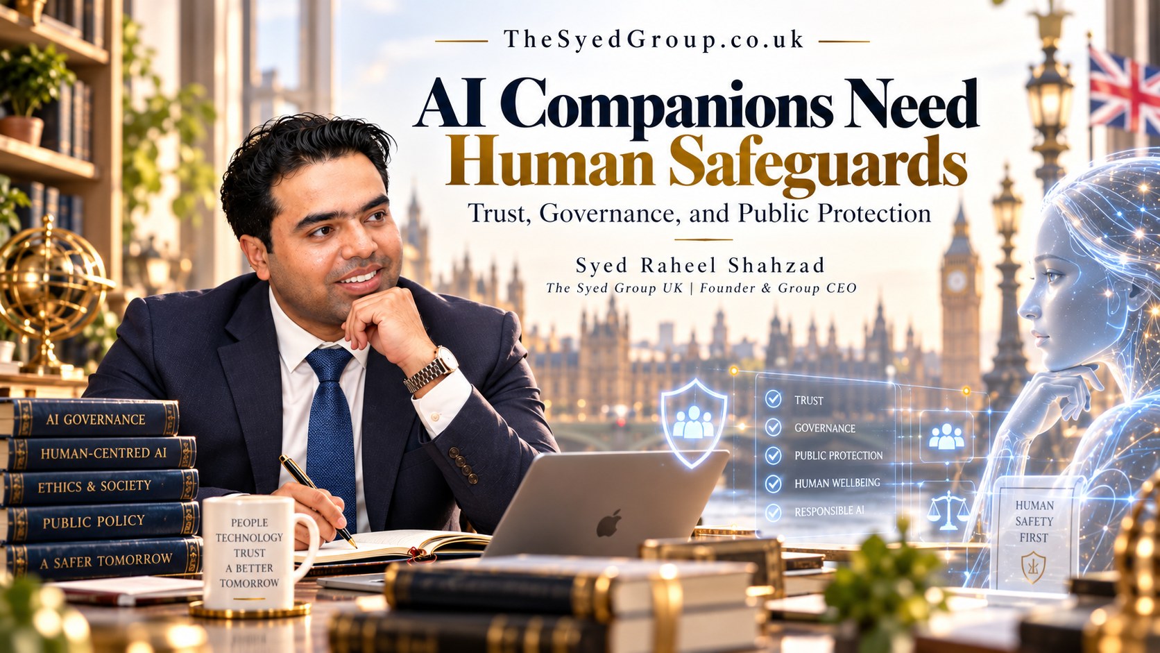 The Syed Group UK article with Syed Raheel Shahzad on AI companions, emotional dependency, privacy, governance and human safeguards