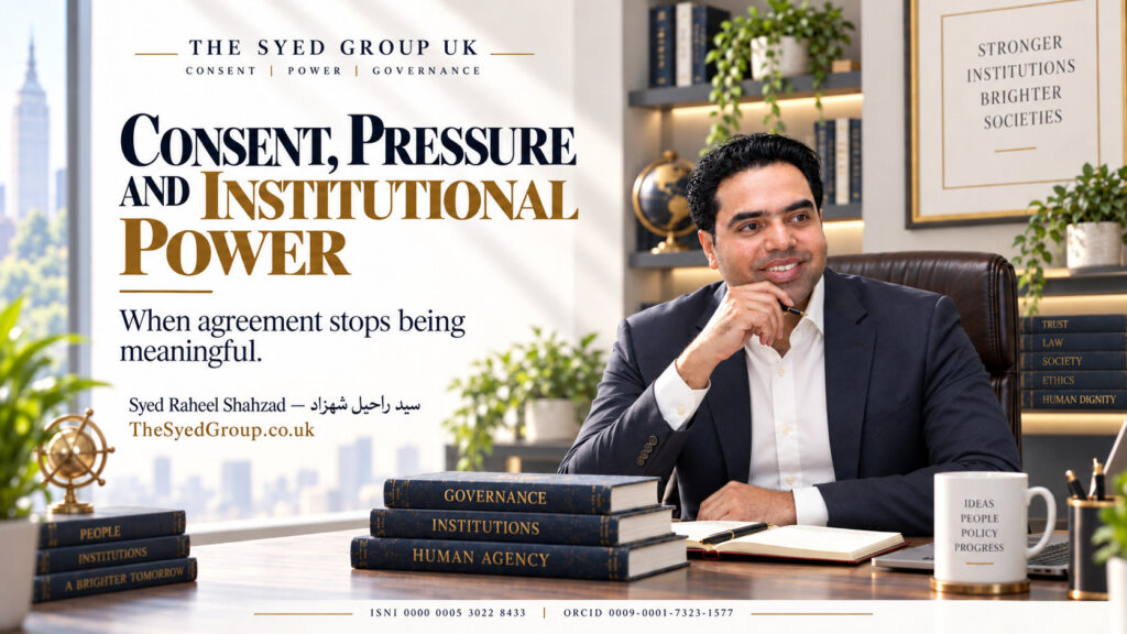 The Syed Group UK image with Syed Raheel Shahzad on consent, institutional power, informed choice, disclosure, coercion, governance and accountability