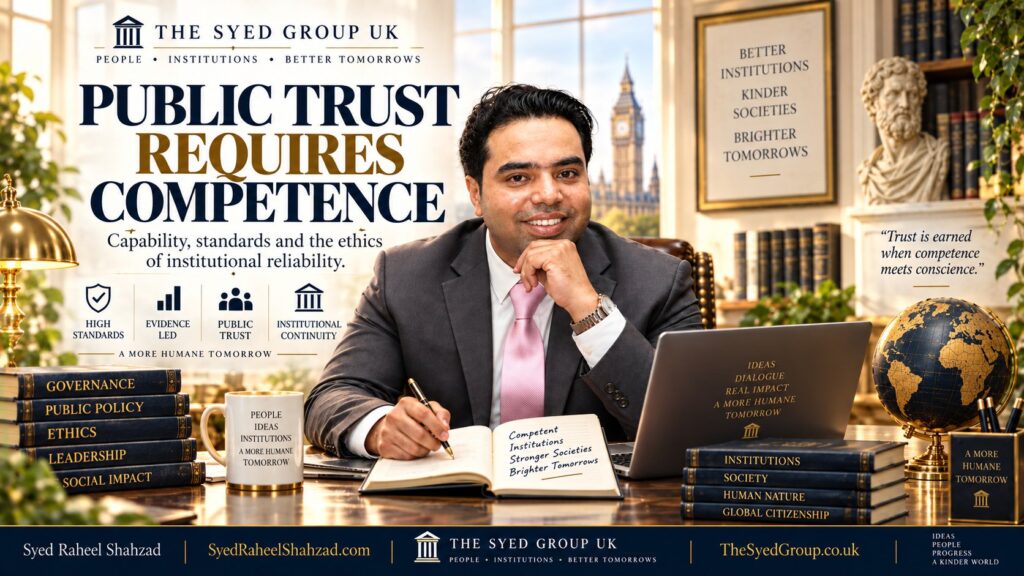 The Syed Group UK article with Syed Raheel Shahzad on competence, institutional reliability, standards and public trust