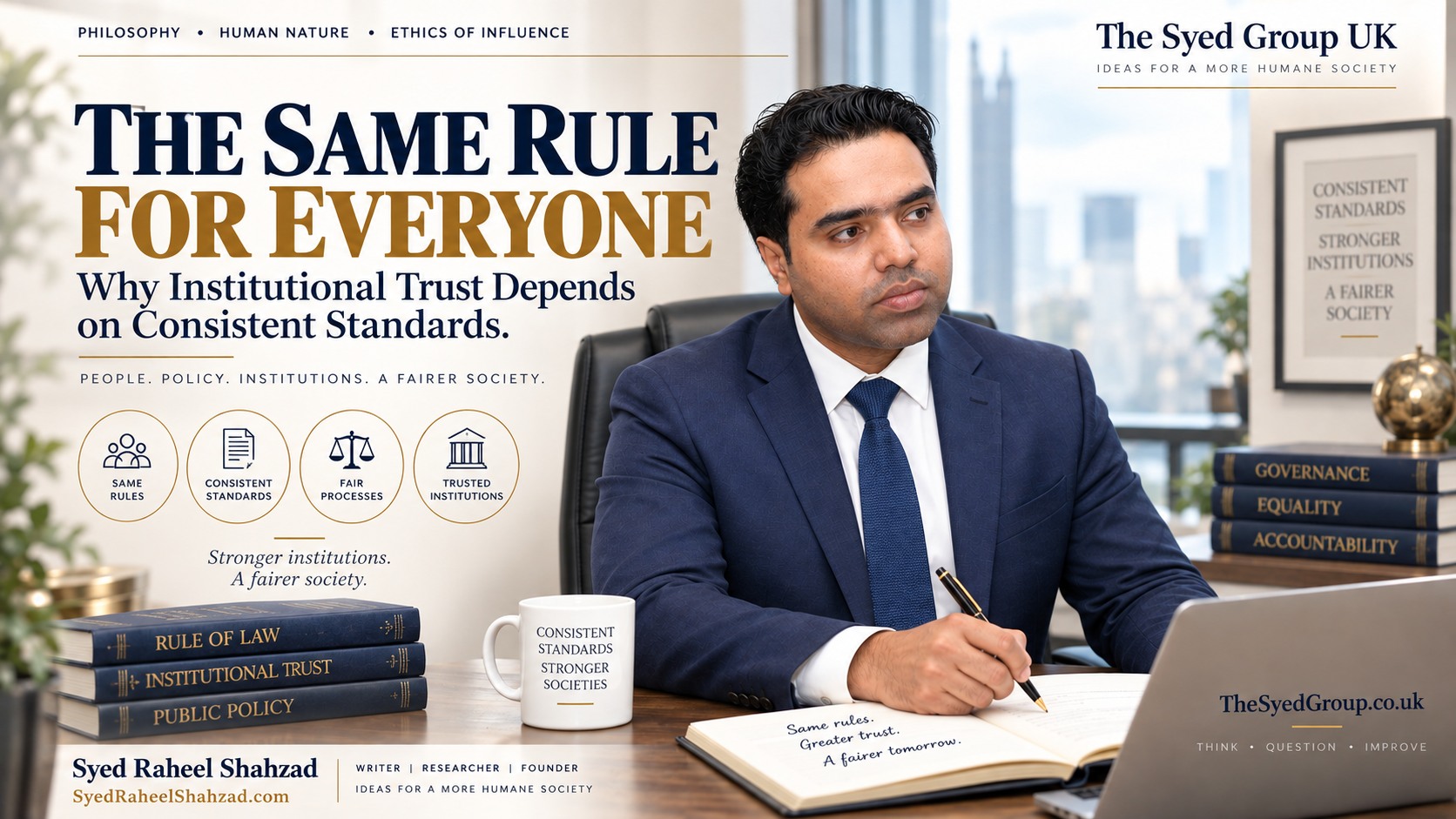 The Syed Group UK article with Syed Raheel Shahzad on consistent standards, fair process, institutional trust, accountability and governance