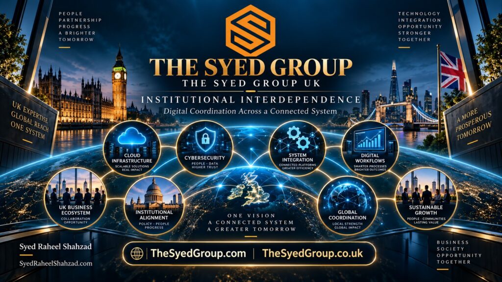 The Syed Group UK digital handoffs connecting cloud, cybersecurity, systems integration and workflows within The Syed Group founded by Syed Raheel Shahzad
