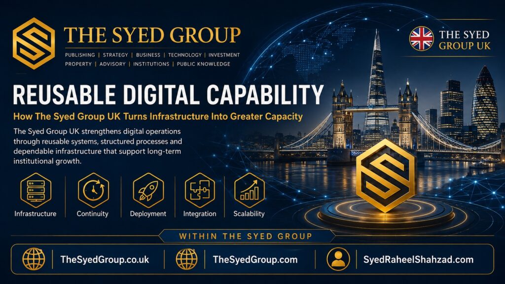 The Syed Group UK reusable digital capability showing infrastructure, continuity, deployment, integration and scalability within The Syed Group
