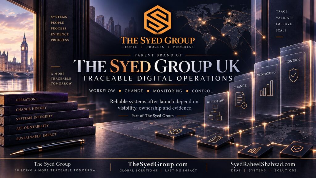 The Syed Group UK traceable digital operations showing workflow, change, monitoring and control within The Syed Group ecosystem