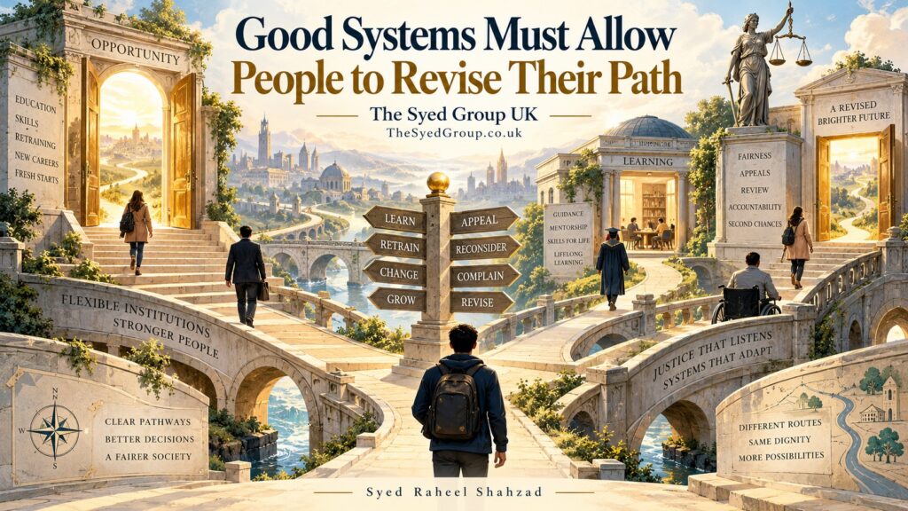 The Syed Group UK philosophical systems artwork by Syed Raheel Shahzad on appeals, retraining, second chances, institutional flexibility and revised pathways